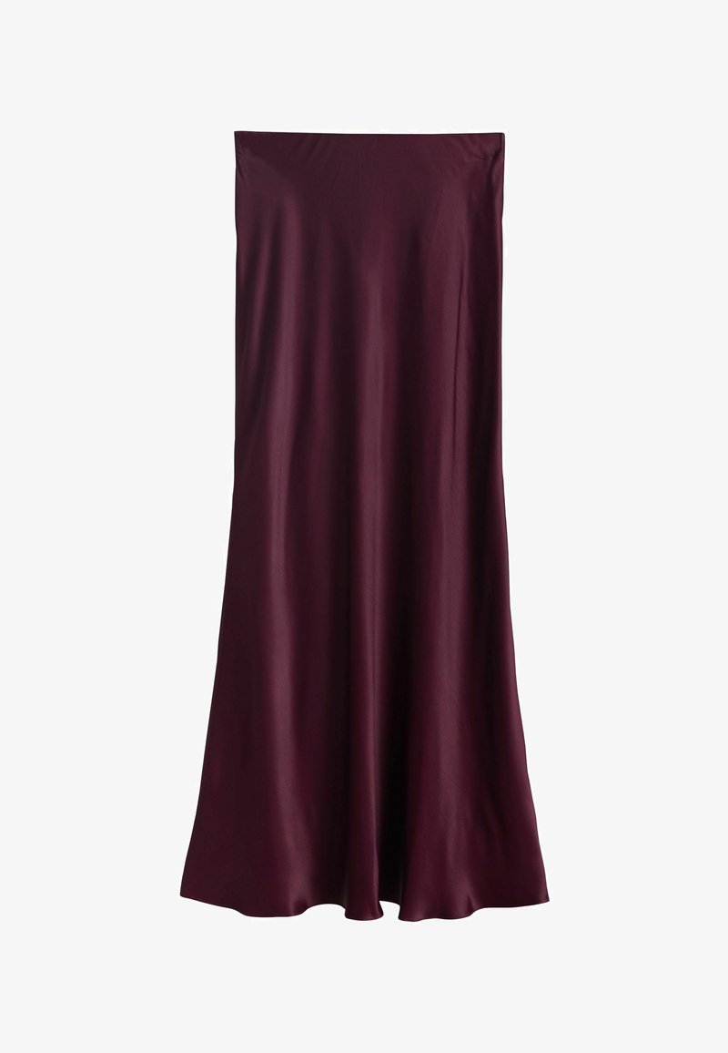 Vīnogu krāsas grīdas garuma kleita no gludas auduma. Vienkāršs dizains ar taisnu griezumu, bez redzamiem rakstiem vai metāla detaļām.