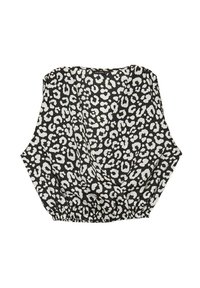 Top con stampa leopardata in bianco e nero, dal fit morbido, orlo elasticizzato e maniche larghe. Il tessuto appare liscio e leggero.