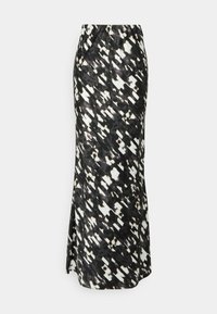 Jupe midi à motifs noir et blanc avec un design épuré, une taille élastique et une fente sur le côté pour plus de mouvement et de confort.