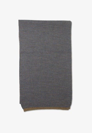 Tissu tissé à carreaux bleus et marron, de forme rectangulaire, surface texturée, avec une finition douce et des bords ourlés. Dimensions non spécifiées.