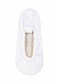 Ballerine di tessuto bianco con bordi elastici, punta arrotondata e soletta in lino. Presenta una fascia bianca sulla parte superiore per una vestibilità sicura.