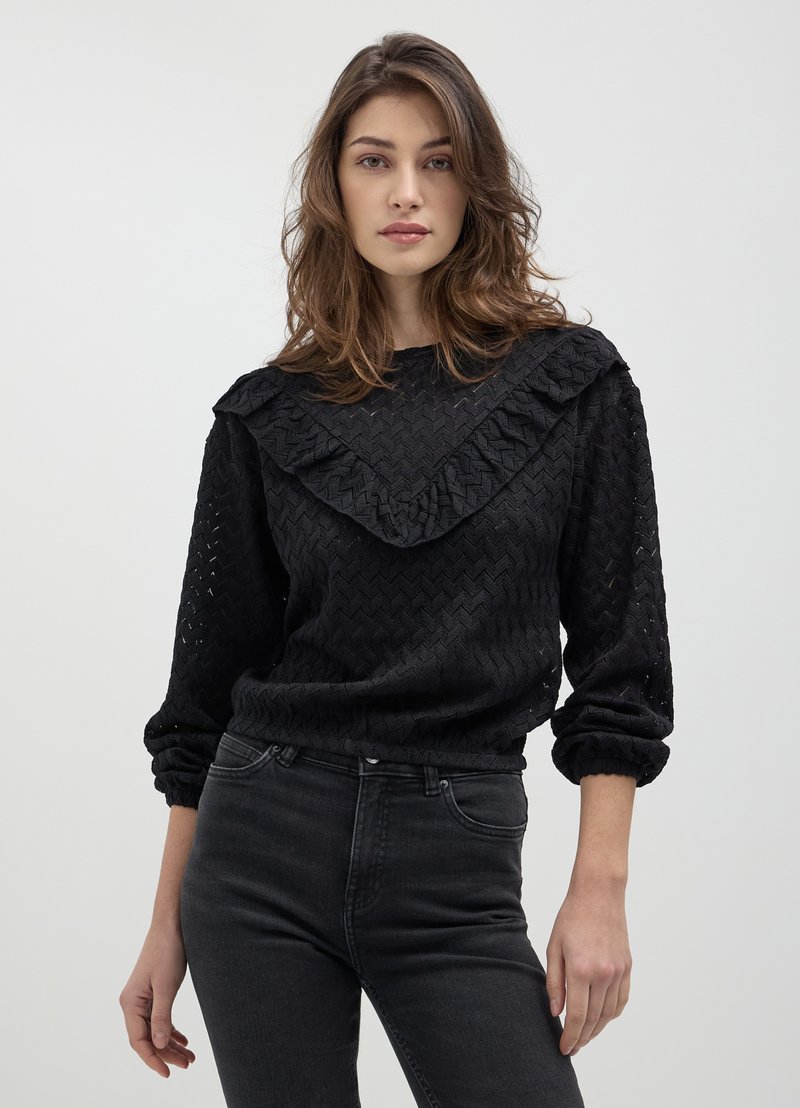 Calliope TRAFORATA CON ROUCHES - Maglione - nero