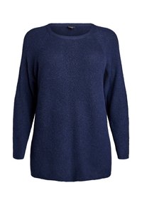 Maglione oversize in maglia blu navy con motivo testurizzato, scollo rotondo e maniche lunghe. Tessuto morbido e vestibilità comoda.