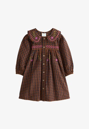 Next, EMBROIDERED CHECK COLLAR DRESS - Vestido camisero - chocolate brown