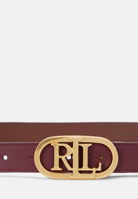 Lauren Ralph Lauren OVAL LOGO REVERSIBLE LEATHER SKINNY BELT - Josta - pinot noir/dark mahogany