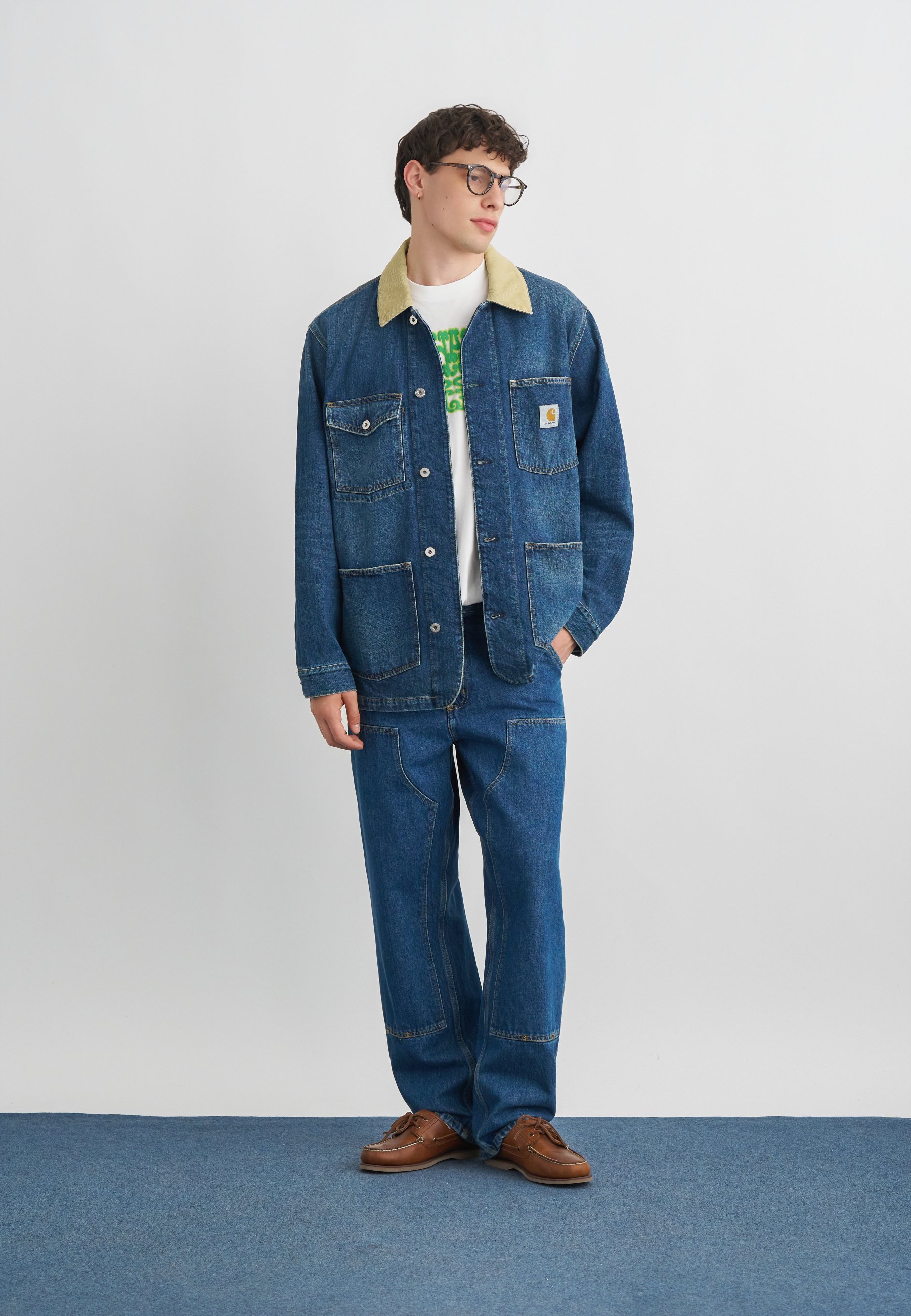 Carhartt WIP WARREN CHORE COAT - Denim jacket - blue/dusty brown