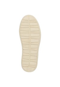 Gummisohle mit einem geriffelten Profil. Die Farbe ist elfenbeinfarben mit Markenlogo des Herstellers in der Nähe der Ferse.