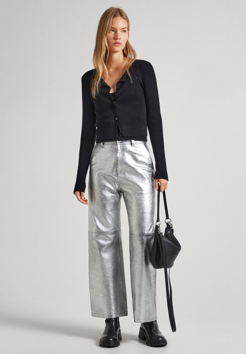 Pepe Jeans Leren broek zilverkleurig