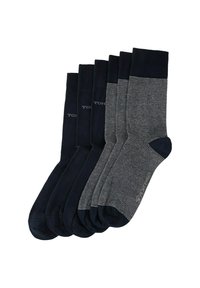 Sechser-Pack Socken in Dunkelblau mit gestreiftem Design. Mit gerippten Bündchen, weicher Textur und Logo-Details bei ausgewählten Paaren.