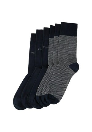 Sechser-Pack Socken in Dunkelblau mit gestreiftem Design. Mit gerippten Bündchen, weicher Textur und Logo-Details bei ausgewählten Paaren.