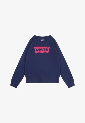 Mornarsko modra felpa s krožnim ovratnikom, ki ima na sprednji strani velik roza Levi's logotip ter rebraste manšete in spodnji rob.