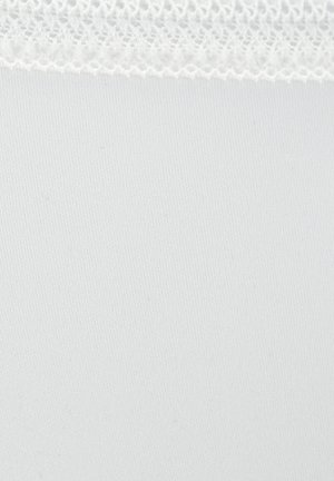 White fabric with a smooth texture, featuring a delicate lace trim at the top edge. The material is stretchy and consistent in color.