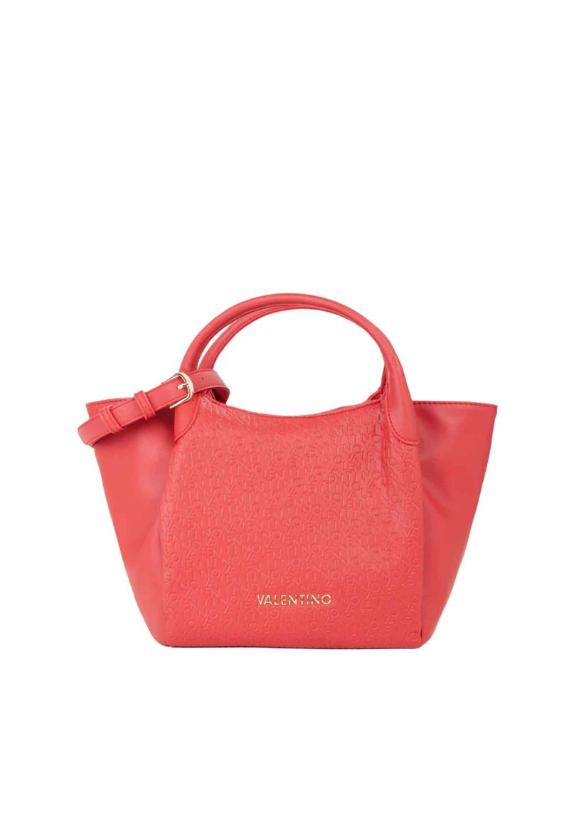 Borsa tote in pelle rossa con motivo a logo in rilievo, doppi manici arrotondati e tracolla regolabile. Accento con nome del marchio dorato sulla parte anteriore.