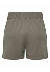 Khaki šortky s elastickým pasem, hladkou texturou a volným střihem. Design neobsahuje žádné kapsy a má jednoduchý lem.