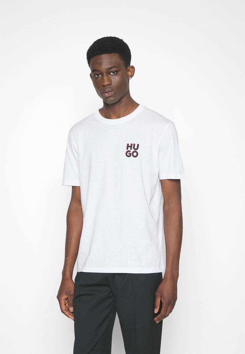 HUGO - Camiseta De Algodón Elástico Con Logo Estampado - Negro