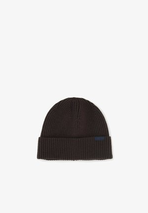 TOM TAILOR, TOM TAILOR ACCESSOIRE BEANIE MÜTZE MIT LOGO-LABEL - Muts - dark chocolate brown