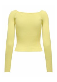 Geel geribbeld langemouwen shirt met een vierkante halslijn, getailleerde silhouet en textuurstof. Geschikt voor het dragen in lagen of casual gebruik.