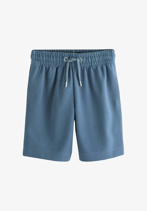 Blå badeshorts med tekstureret stof, elastisk taljebånd og snørelukning. Har sidelommer og lige ben.