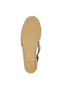 Podplat espadril, ki ima rob iz naravnega jute materiala, rjavo gumijasto dno s teksturiranim vzorcem, označeno z velikostjo 37.