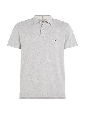 Lichtgrijze korte mouwen polo shirt van katoen, met een knoopsluiting, kraag en een klein logo op de borst.