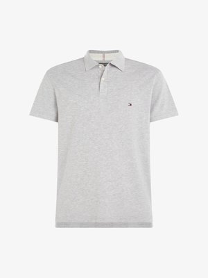 Lichtgrijze korte mouwen polo shirt van katoen, met een knoopsluiting, kraag en een klein logo op de borst.
