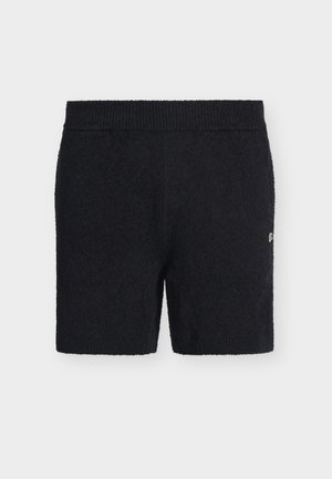 Μαύρο υφασμάτινο πλεκτό σορτς με ελαστική μέση και μικρό κεντημένο λογότυπο στο δεξί μηρό, παρουσιάζεται σε απλό λευκό φόντο.