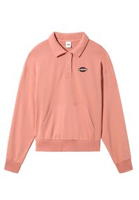 Polo-Sweatshirt aus leichtem rosa Baumwollmix, mit Kragen, drei-Knopf-Leiste, Fronttasche und Vans-Logo-Patch.