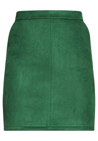 Grön mocka mini kjol med en slät yta, figurnära passform och rena sömmar. Har en hög midja för en skräddarsydd look.