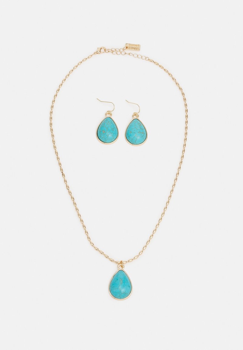 sweet deluxe NECKLACE EARRINGS SET Colier goldcoloured/turquoise