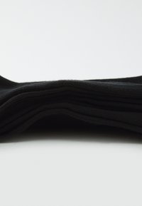 Chaussettes noires à plat, fabriquées en tissu doux et texturé avec un design côtelé, montrant plusieurs couches pliées.