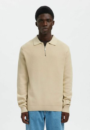 SLHDANE LS STRUC HALF ZIP NOOS - Strickpullover - oatmeal