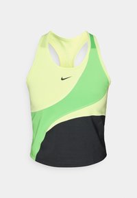Αμάνικο τοπ Nike με σχεδιασμό χρωματικών μπλοκ σε νέον κίτρινο, πράσινο και μαύρο. Κατασκευασμένο από απαλό ύφασμα με στυλ racerback.