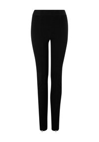 Svarta stretchiga leggings med hög midja, slim fit och blixtlås vid vristerna. Slät yta utan synliga mönster eller detaljer.