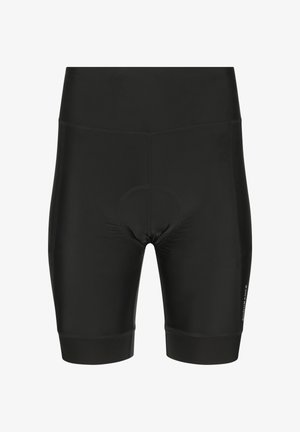 Sorte cykelshorts med høj talje, polstret sæde og glatte sømme designet til komfort og ydeevne.