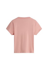 Lichtroze korte mouw T-shirt van zachte katoen, met een ronde halslijn en een eenvoudig, klassiek ontwerp zonder zichtbare patronen of accenten.