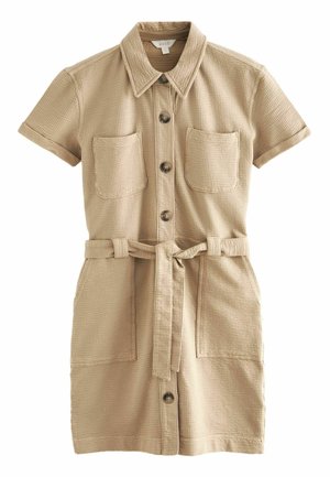 SEERSUCKER TEXTURED  FRONT BELTED UTILITY  - REGULAR FIT - Košilové šaty - neutral