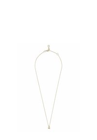 Goldfarbene Halskette mit einer filigranen Kette und einem kleinen, herzförmigen Anhänger mit glatter Oberfläche. Längenverstellbar mit Verschluss.