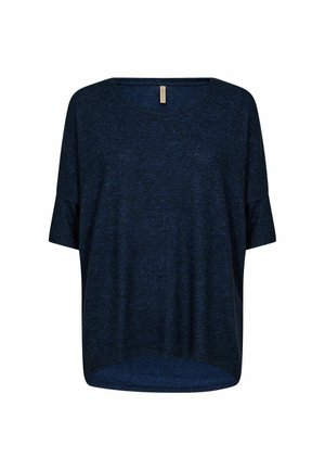 Dark blue short-sleeve T-shirt featuring a relaxed fit and round neckline. Made from soft, textured fabric with a subtle heather pattern.