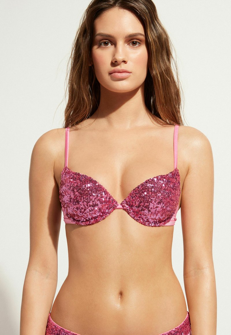Calzedonia PUSH UP CANNES Bikinitop pink sequin/neonpink Zalando.dk