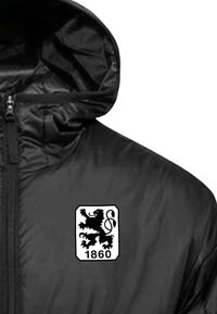 Zwarte hoodie met een gestructureerde stof, voorzien van een opvallend wit embleem met een leeuw en het nummer 1860.