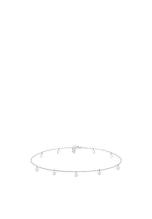 Silver chain choker with small circular charms evenly spaced along the length, featuring a secure clasp at the back.