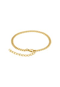 Gullkjede armbånd med sammenkoblede ledd og en lukkemekanisme med hummerlås, samt en justerbar kjedeutvidelse.