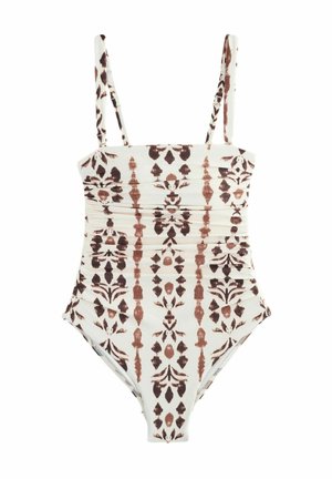 TALL FIT - GATHERED TUMMY CONTROL BANDEAU - Badeanzug - brown/cream ikat