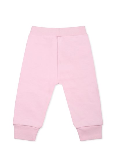 Lichtroze katoenen sweatpants met geribbelde tailleband en manchetten, met een niet-contrast gladde textuur en een relaxte pasvorm.