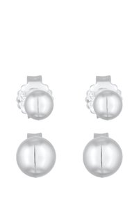 Orecchini rotondi color argento con una finitura lucida, caratterizzati da una superficie liscia e un design unico con un retro ondulato.
