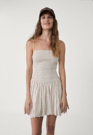 SHORT GINGHAM BALLOON DRESS 07188480 - Robe de jour - beige