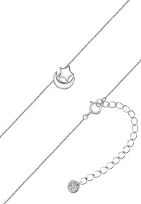 Sølvarmbånd med en stjerne- og halvmånevedhæng, der har en fin kæde og en justerbar lås med et rundt mærke.