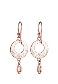 Ohrringe aus Rosé-Gold mit runden Ohrhängern, die über Aussparungen verfügen, und einem darunter hängenden, marquiseförmigen Akzent. Hergestellt aus 925er Silber.