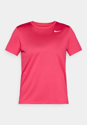 Rosa Sport-T-Shirt aus glattem, leichtem Stoff. Mit Rundhalsausschnitt und kurzen Ärmeln. Kleines weißes Logo auf der oberen linken Seite.
