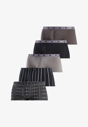 Gray boxer briefs with a soft, stretchy material. Features a contrast waistband with "HIS" logo and multi-color stripes.